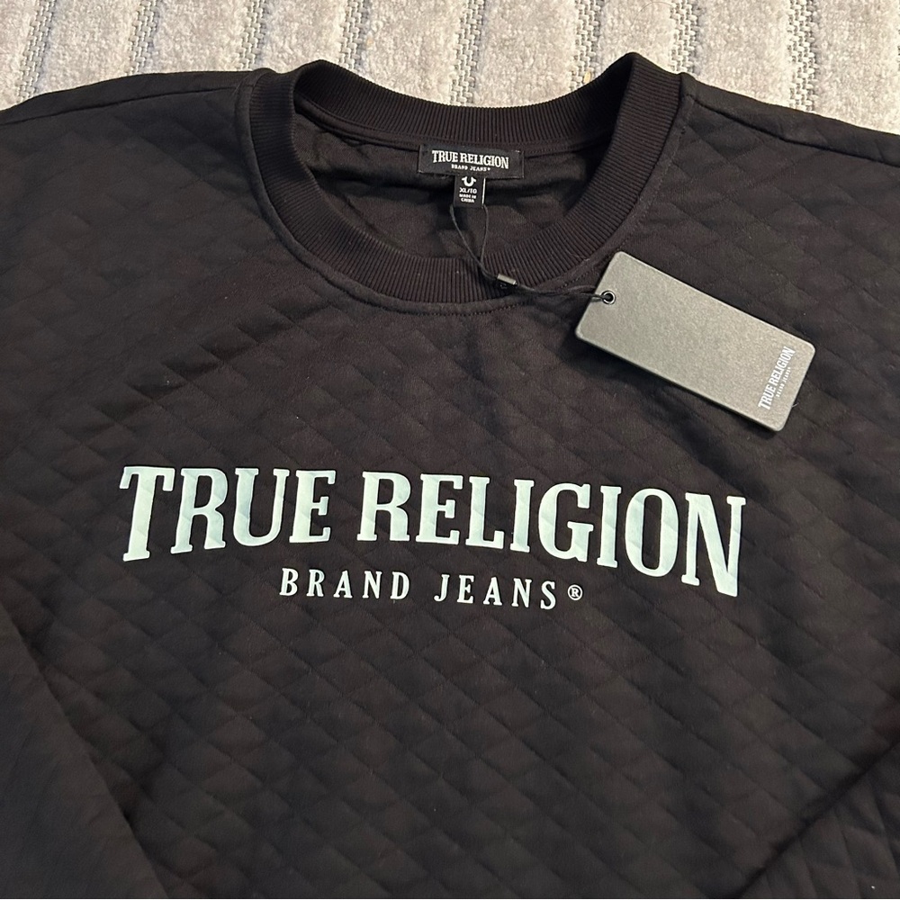 NWT True Religion Quilted Relaxed Sweatshirt in Jet Black - XL
